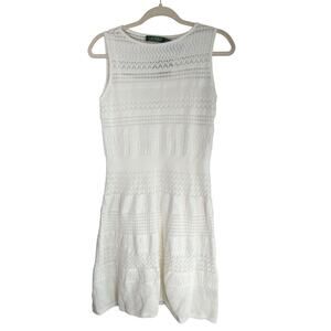 Lauren Ralph Lauren Dress Womens Petite‎ M Cream Crochet Sleeveless Stretch New